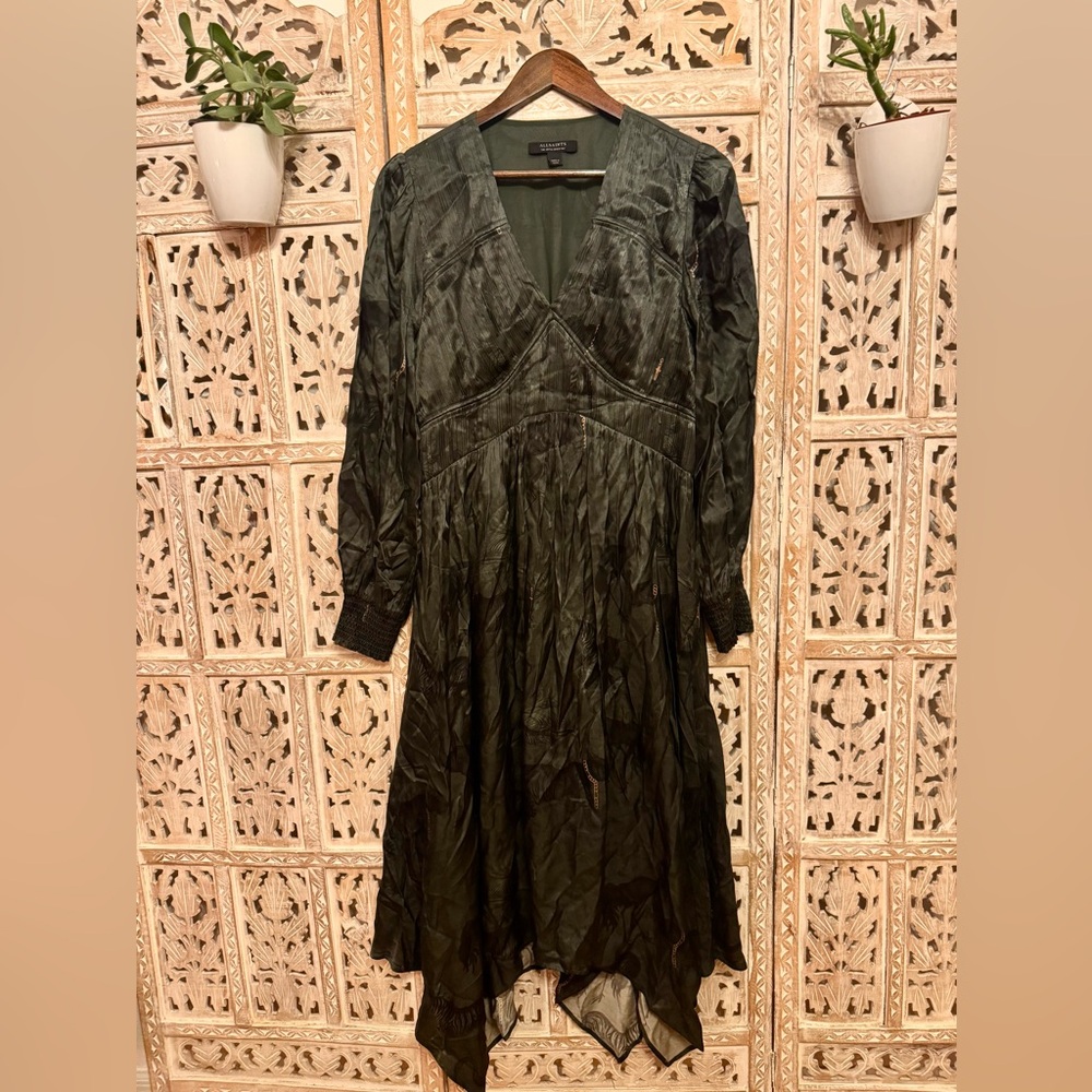 All Saints Dark Green Long Sleeve Dress